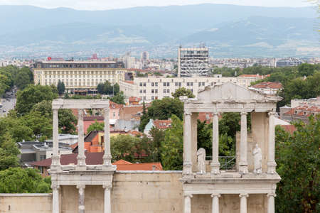 PLOVDIV, BULGARIA, JUNE 18, 2021: People enjoying the sunny weather in Plovdiv Old town, Bulgaria.のeditorial素材