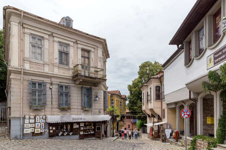 PLOVDIV, BULGARIA, JUNE 18, 2021: People enjoying the sunny weather in Plovdiv downtown, Bulgaria.のeditorial素材
