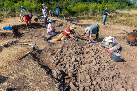 Sozopol, Bulgaria - June, 20 2023: Archaeologists are working at Mesarite excavation site, near the...