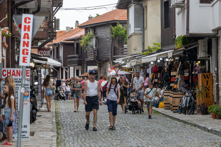 NESSEBAR, BULGARIA - JUNE 17: Tourists walk through the Nessebar old city, UNESCO World Heritage Site at the Black Sea coast, Bulgaria.のeditorial素材