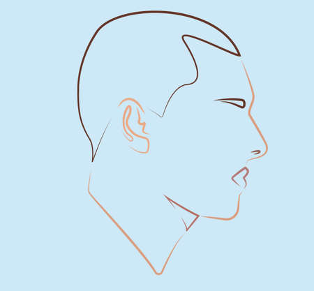 Silhouette of a male head. portrait. Flat face illustration. head icon. male face avatar. Linear head.のイラスト素材
