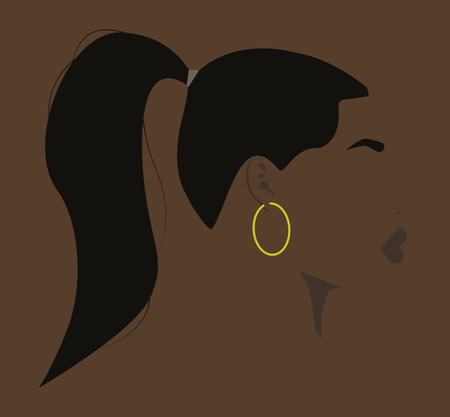 Silhouette of a black girl. Portrait. Avatar. Icon. Facial contours. A black girl. The girl's face. Silhouette. Portrait of a black girl. Flat illustration of a girl head. Sexy blaのイラスト素材