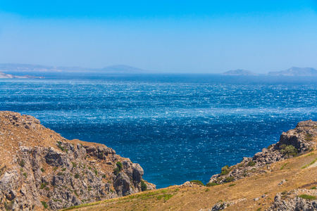 Strong wind on the Libyan sea, Crete, Greeceの写真素材