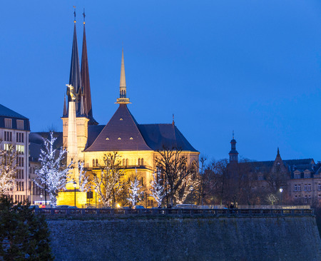 Luxembourg church of St. Mary before the sunriseの写真素材