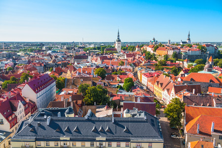 Still living city-fortress with high walls and towers. Tallin, Estonia.のeditorial素材