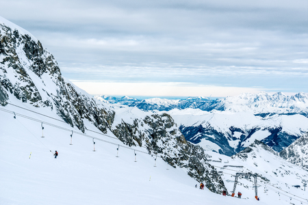 A lift to the top of Kitzsteinhorn ski slopes. Kaprun, Austria.の写真素材