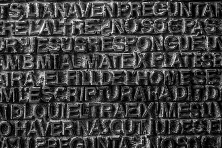 BARCELONA, SPAIN - JANUARY 27: lettering on the doors of The Holy Family Cathedral in Barcelona on January 27, 2016のeditorial素材