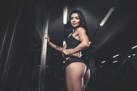Pretty fitness sexy model luxury ass. Caucasian female on diet with perfect body in gym and buttocks fat burning conceptの写真素材