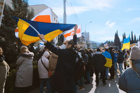 Protest against the war in Ukraine. Protest against Putin and against Russian terror in Tbilisi, Georgia - 12 Mar 2022のeditorial素材