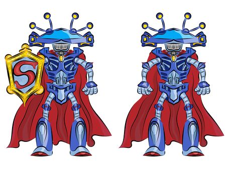 Robot superhero in a red cloak alien funnyのイラスト素材