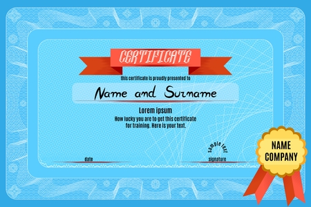 Blue flat certificate diploma for receiving services in the organizationのイラスト素材
