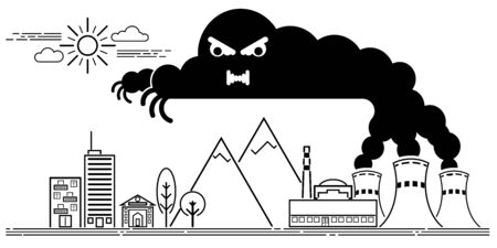 Art line Vector illustration of the dangers of nuclear power plants for peopleのイラスト素材