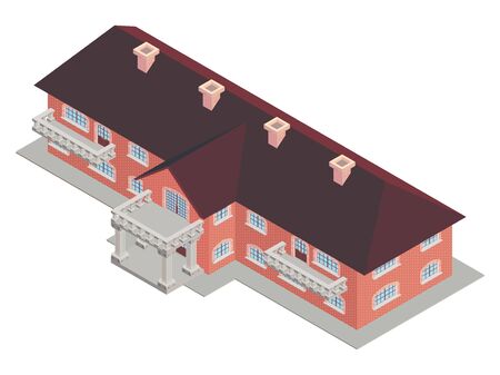 Building private school isometrics vector brown roof made of bricksのイラスト素材