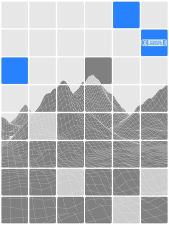 Tiled abstraction black and white with blue insets mountain landscape for advertising and presentations.のイラスト素材