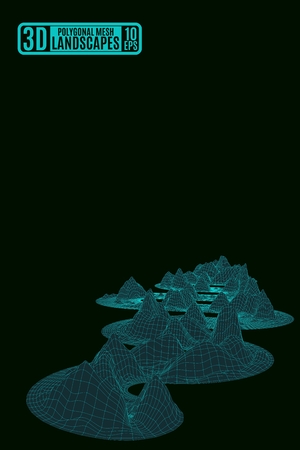Green neon bright grid mountain landscape vectorのイラスト素材