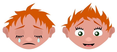 The cartoon head cries and laughs vector illustration.のイラスト素材