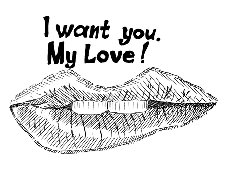 the woman bit her lip sketch vector illustrationのイラスト素材