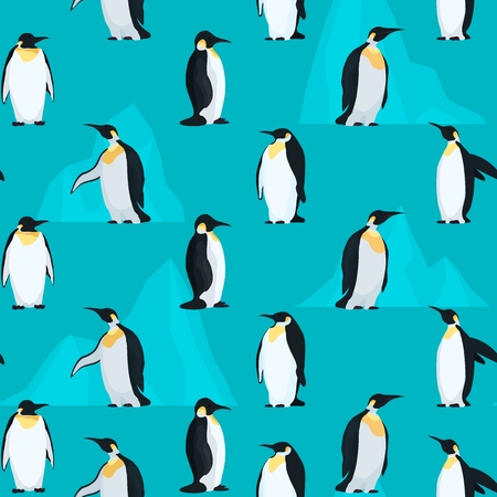 Pattern seamless with penguins and bright icebergs. stock vector illustrationのイラスト素材