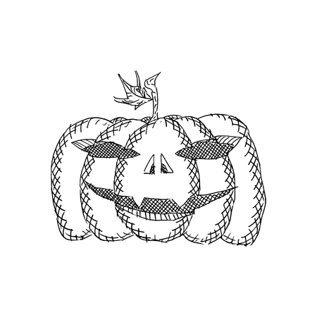 sketch of a halloween evil pumpkin curve on a white background. stock vector illustrationのイラスト素材