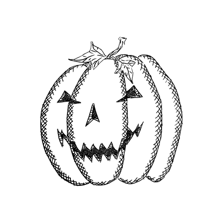 round malicious pumpkin with a smile sketch drawing. stock vector illustrationのイラスト素材
