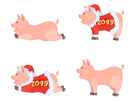 set funny pigs cartoons drawing compilation multicoloredのイラスト素材
