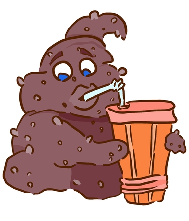 turd character drinks a drink through a multicolored strawのイラスト素材