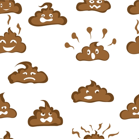 seamless pattern with poops and emotions cheerful on white backgroundのイラスト素材
