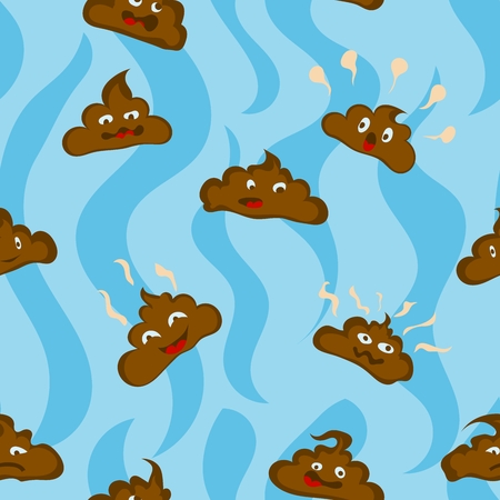 seamless pattern with poops and emotions cheerful on a blue backgroundのイラスト素材