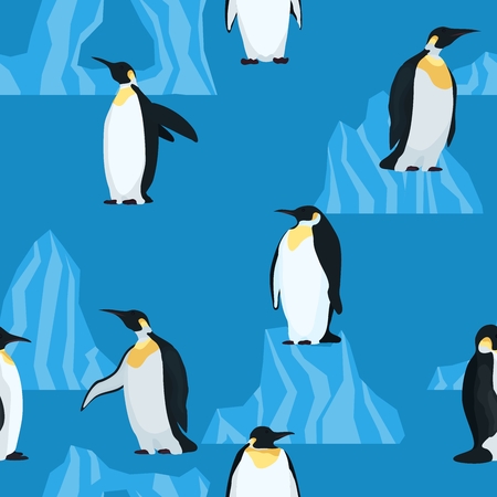 flat penguins on blue seamless bright patternのイラスト素材
