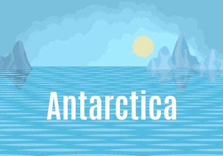 Antarctica drawing landscape with sun and sea and floesのイラスト素材
