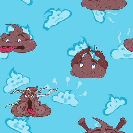 bright pattern with doodles painted characters poops on a blue backgroundのイラスト素材