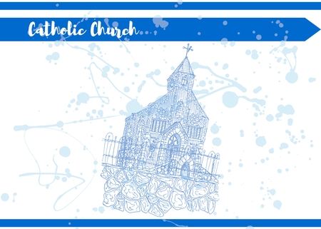 catholic church ink sketch on white with blots drawingのイラスト素材