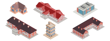 isometric detailed home selection of residential and industrialのイラスト素材