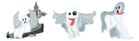 good ghosts in the cemetery play with a cartoon artのイラスト素材