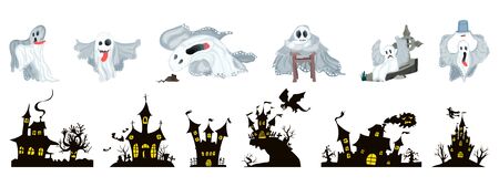 A selection of Halloween holiday. ghosts and castlesのイラスト素材