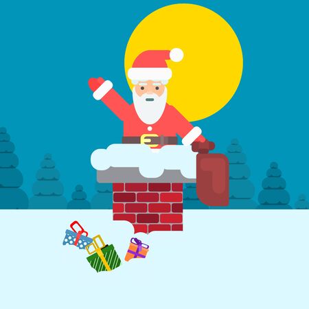 Santa Claus climbed out of the chimney. bright vector illustrationのイラスト素材
