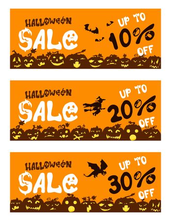 Posters with pumpkins for sale on Halloween. small discountsのイラスト素材