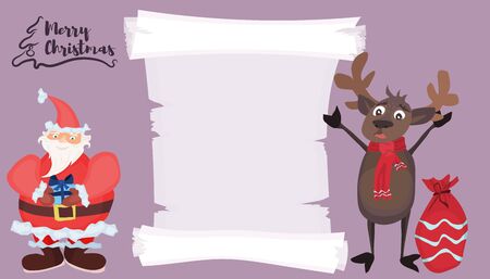 Santa Claus and a scroll with a deer. ad template. vector work stockのイラスト素材
