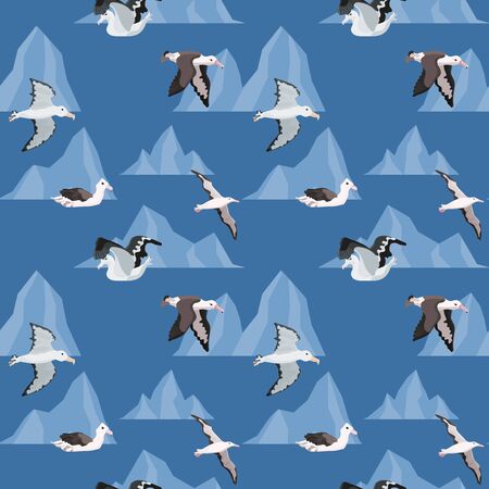 seamless pattern with birds. albatrosses in the icebergs of Antarctica. vector illustrationのイラスト素材