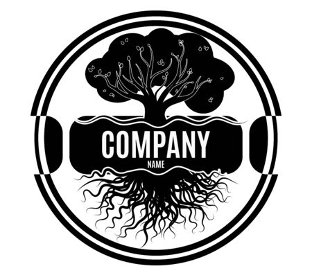 tree black brand name in a circle on white. vector stock illustrationのイラスト素材