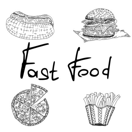 fast food diner sketch drawings. vector stock illustrationのイラスト素材