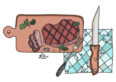 sliced meat with salt a delicacy. doodle sketch vectorのイラスト素材