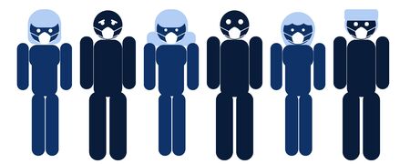 quarantined people with masks. stock vector flat style