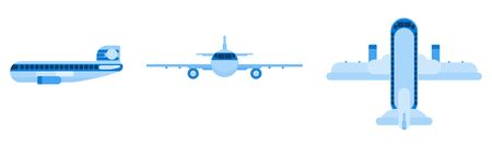 flat blue passenger plane. different angles. flat style vectorのイラスト素材