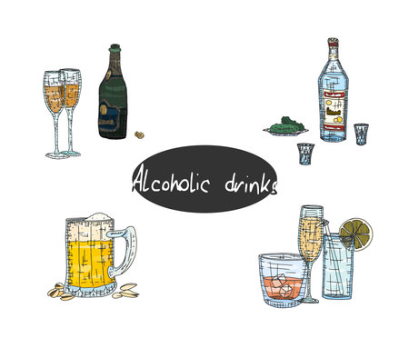 alcohol colored illustration of drinks from the ba. vectorのイラスト素材