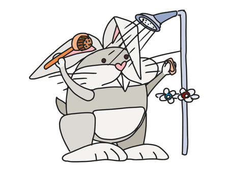rabbit bathes in the bathroom. vector doodle sketch newのイラスト素材