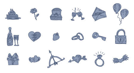 blue miniatures wedding and love rings. doodle sketch illustrationのイラスト素材