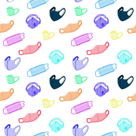seamless pattern virus protective masks. doodle image on stockのイラスト素材