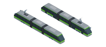 green tram modern environmentally friendly electric city transport. isometric style image vector