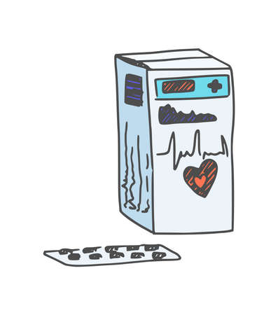 heart health pill packaging. vector stock doodle newのイラスト素材